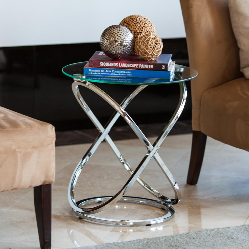 Rhiannon Glass Top Abstract End Table, Silver