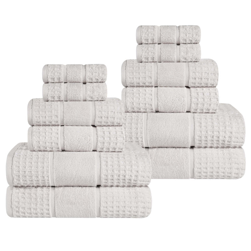 Ensemble de serviettes en coton gaufré Hisela Zero Twist, Pierre, Ensemble de 12 serviettes