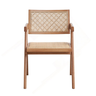 Casual Stylish Rattan Arm Chairs Set Of 2, Natural Finish, Mid-Century Modern Kitchen Dining Furniture