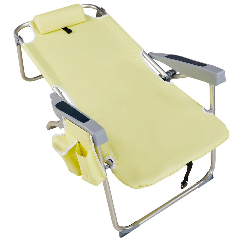 Chaise de plage jaune pâle avec structure en aluminium, revêtement en polyester 600D et dossier réglable sur cinq positions
