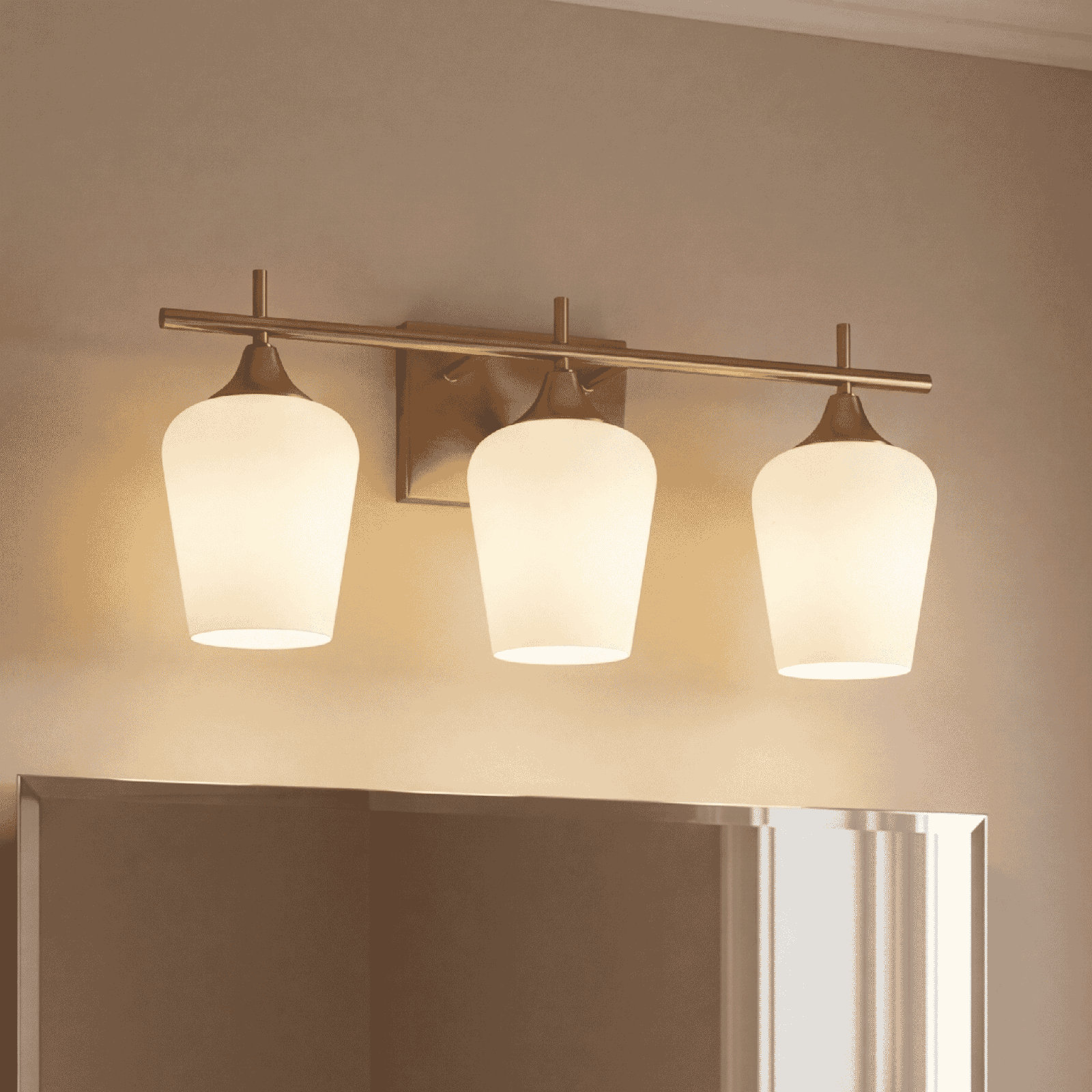 Breena 3-Light Dimmable Vanity Light, White, Warm Brass