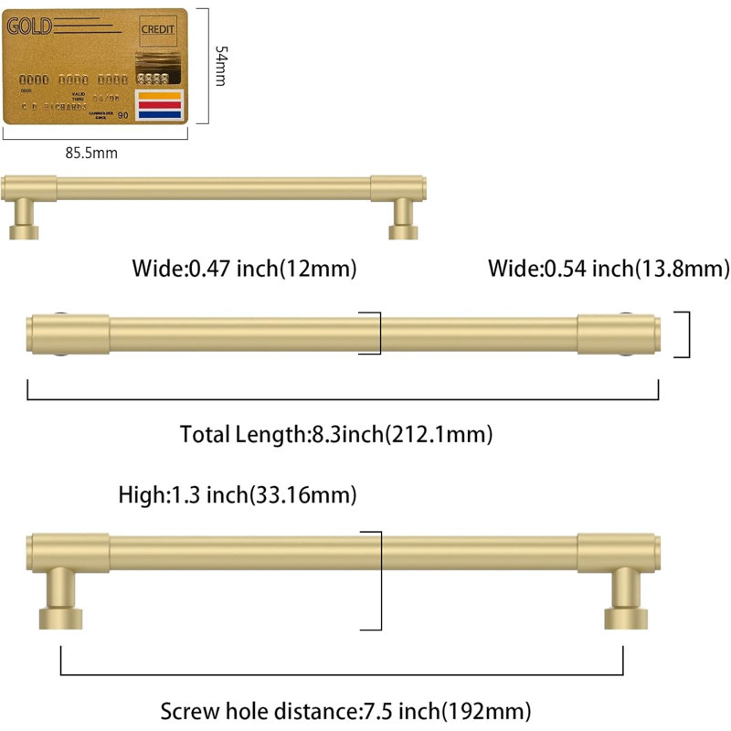 10 Pack Cabinet Pulls 5 Inch Hole Centre Drawer Handles For Kitchen Bathroom Cabinets Durable Hardware, Brushed Gold