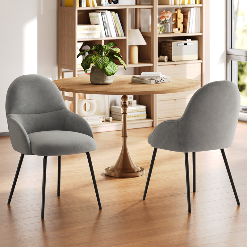 Antin Modern Upholstered Dining Chair with Armrest, Light Grey Velvet