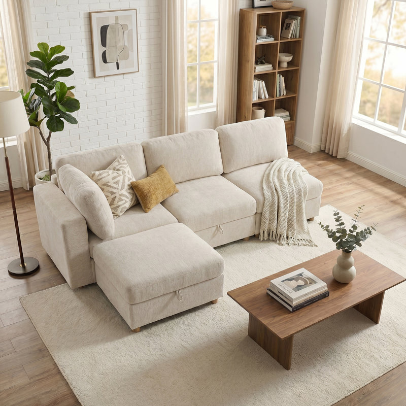Canapé modulaire modulaire, canapé convertible avec rangement, ensemble de canapé pliant multifonctionnel en tissu, canapé 4 places (beige)