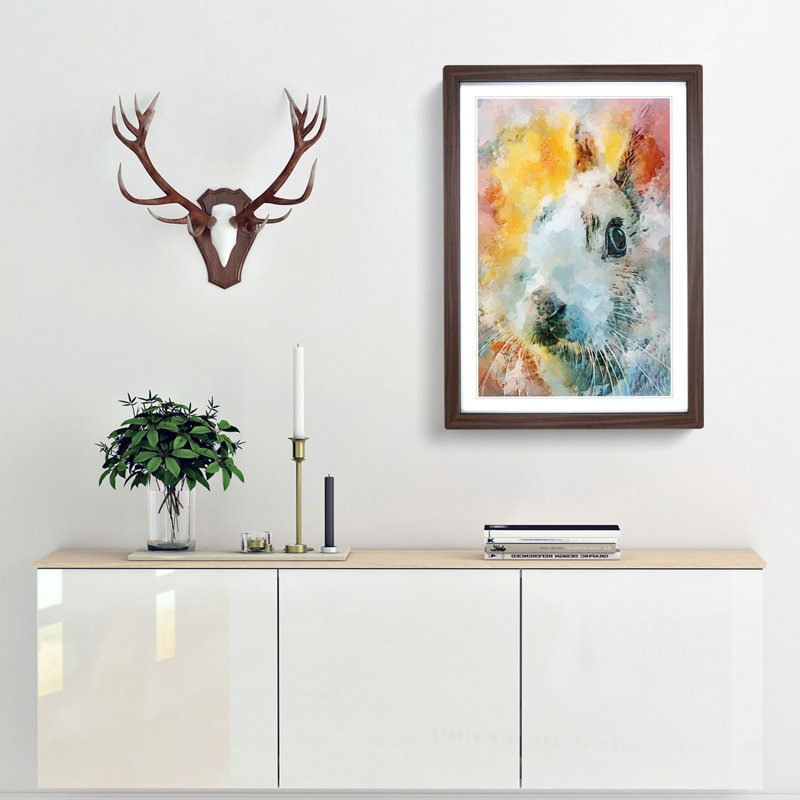 Bunny Rabbit In Abstract - Picture Frame Painting Print, Walnut Framed, 87cm H x 62cm W x 2cm D
