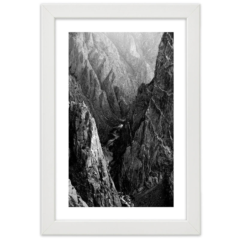 Mountain Landscape In Black And White - Single Picture Frame Print, White, 90cm H x 60cm W