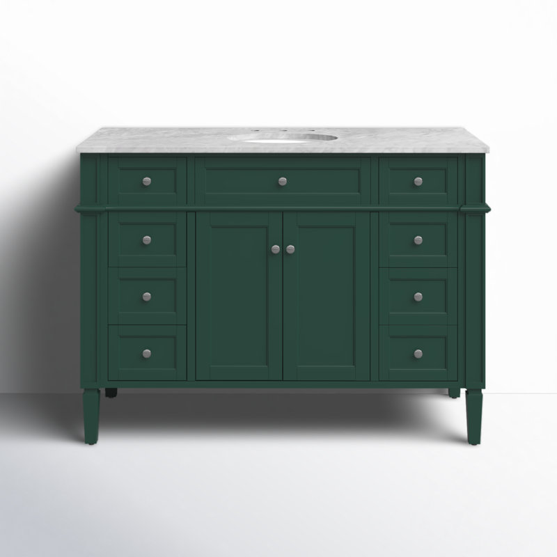 Rivers 48'' Single Bathroom Vanity with Carrara Marble Top, Green