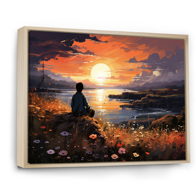 «Sunrise Kid Solutide», art mural «Coastal Sunset», Cadre flottant brun, H 34 po x l 44 po x P 1,5 po