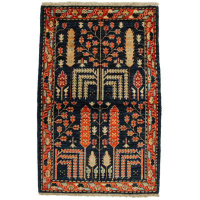 3x4 Navy and Red Anatolian Traditional Rug