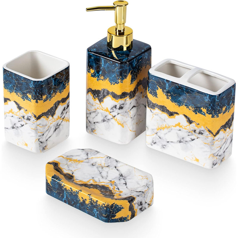 Marble Bathroom Accessory Set, Blue