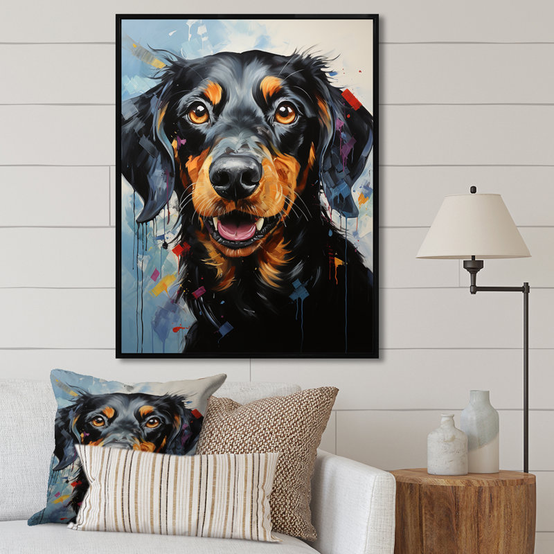 Dachshund Delight III sur impression sur toile, H 32 po x l 16 po x P 1 po, Cadre flottant noir
