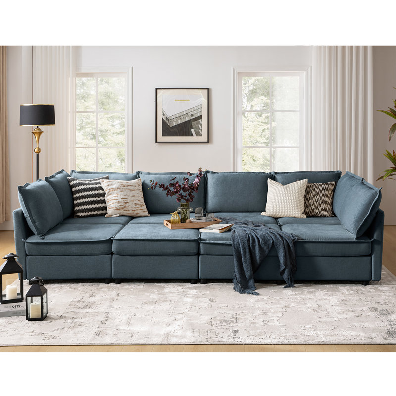 Cheltenham 127"W Modern 8-Piece Extra-Wide Storage Sectional Sofa, Blue