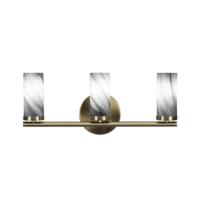 Arefa 3 Light Bath Bar Shown With 2.5” Onyx Swirl Glass, Laiton