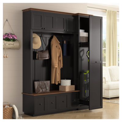 Portemanteau VIBE HAUS avec banc de rangement et armoires - portemanteau 5-en-1 avec rangement pour chaussures, tiroirs et crochets pour l'organisation du vestibule