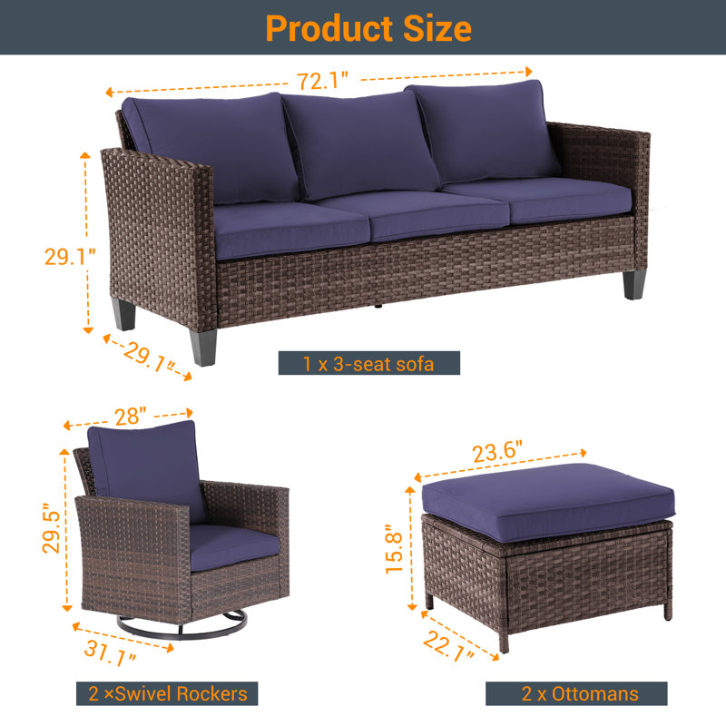 Ashvi 5 - Person Outdoor Conversation Set with Cushions and Rocking Swivel Chairs, Navy