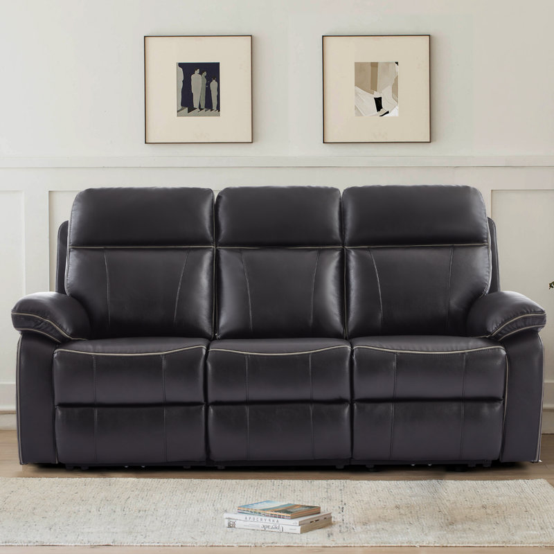78.74 " Faux Leather Sofa Power Reclining, Black