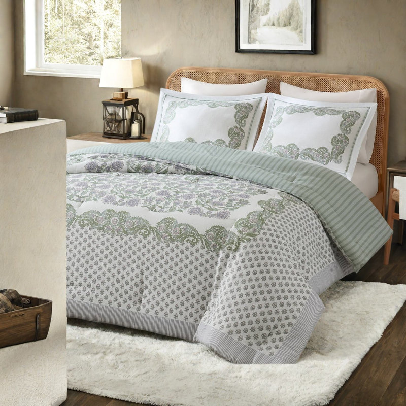De literie double / grand, coton-polyester floral, chambre à coucher rétro