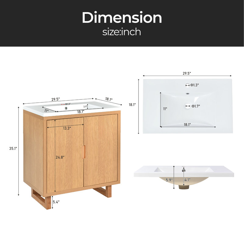 Meuble-lavabo simple 29,5 po avec plateau Littzy, Bois robuste