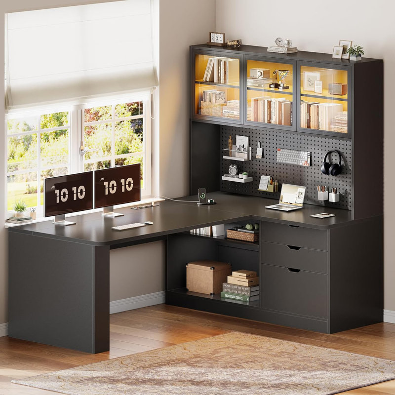 Bureau d'ordinateur avec base en métal Larinda, Noir