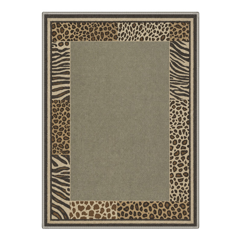Tapis gris / brun clair à motif animal lavable à la machine avec envers antidérapant, Rectangle 120 po x 96 po