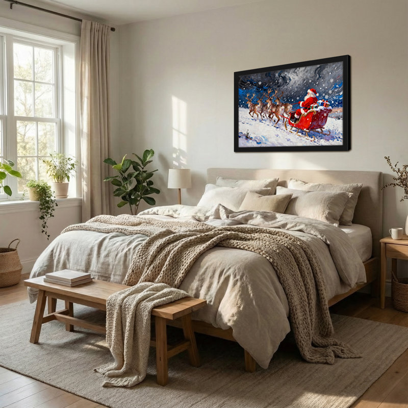 Noël père Noël traîneau renne neige Noël, H 12 po x l 18 po