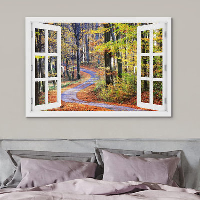 Autumn Fall " Road Through Autumn Tree Forest "