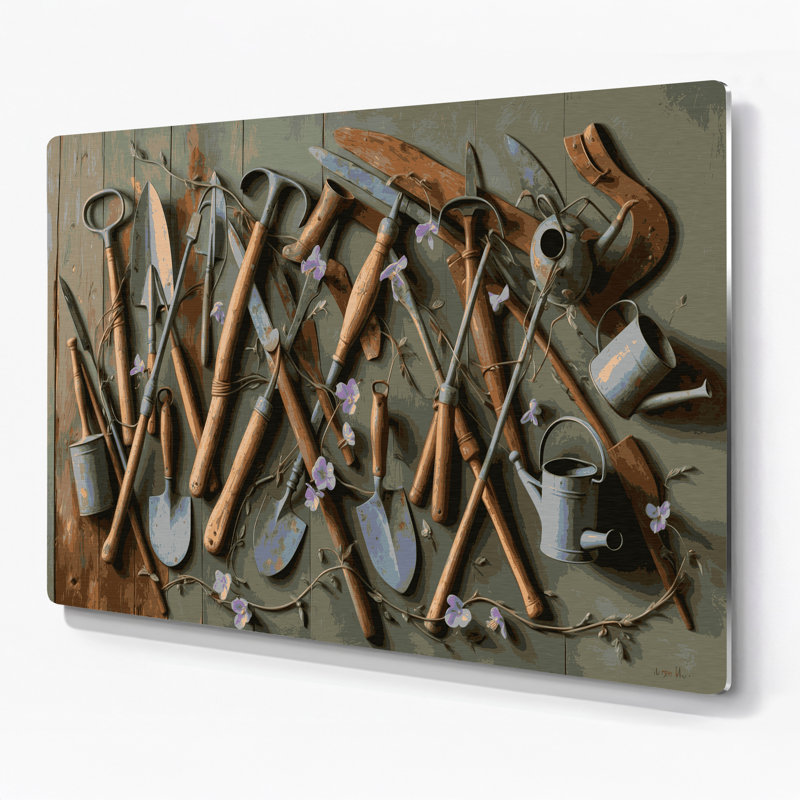 «Farm Garden Tools», art mural en métal brun, H 11 po x l 14 po