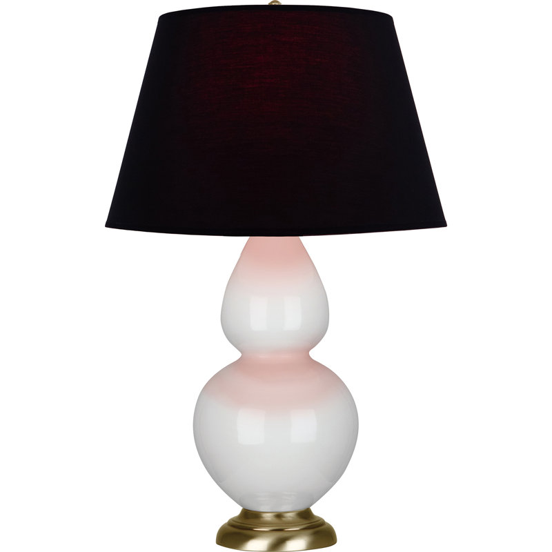 Lampe de table double gourde en céramique, Noir / Rouge, Lys émaillé / laiton, Laiton