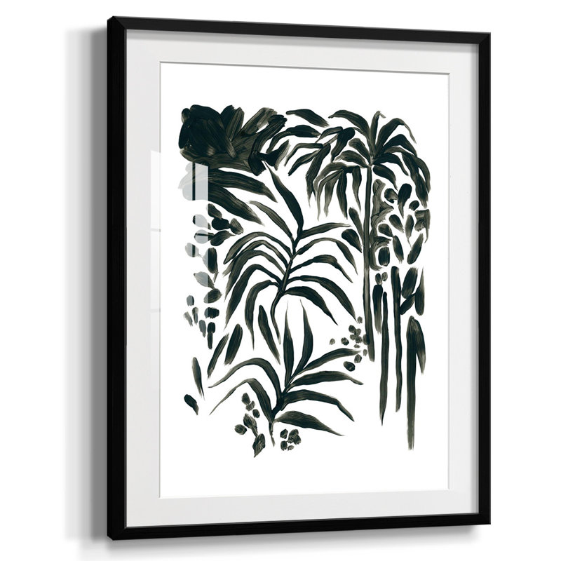 Motif de formes de feuilles II, Papier avec cadre noir, White, H 20 po x l 16 po
