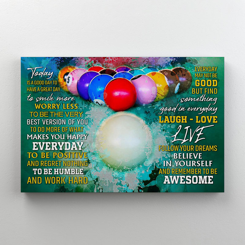 Boules de billard sur fond vert - Today Is A Good Day - 1 pièce, reproduction d'art graphique sur toile tendue