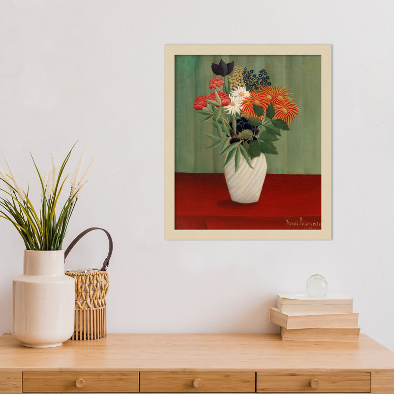 "Bouquet de fleurs" par Henri Rousseau, H 17 po x l 15 po, Brun