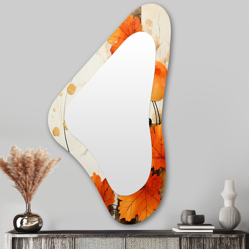 Orange Floral Twilight Dream Abstract Collages I - Abstract Asymmetrical Modern Large Wall Mirror