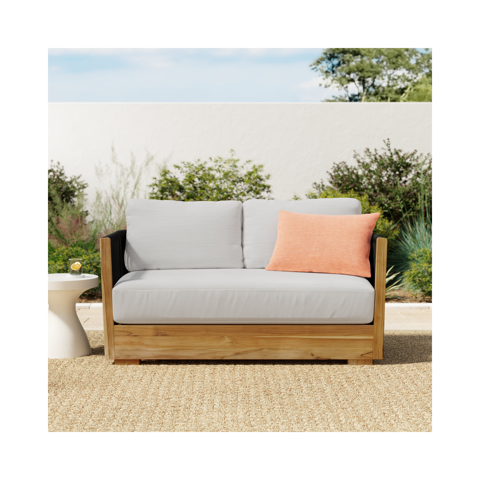 Aniston 59" Teak Outdoor Loveseat with Sunbrella Cushions