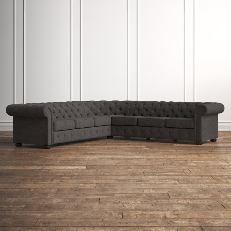 Huskins Upholstered L-Shaped Sectional Symmetrical, Heathered Dark Gray Linen