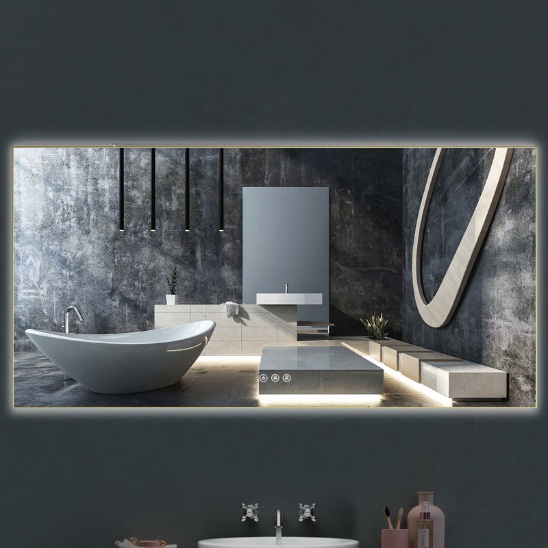 Miroir suspendu de salle de bain Addasyn, 36 po x 72 po, Or
