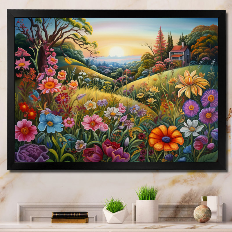 Célébration de fleurs sauvages printanières sur toile, H 24 po x l 32 po x P 1 po, Cadre simple noir