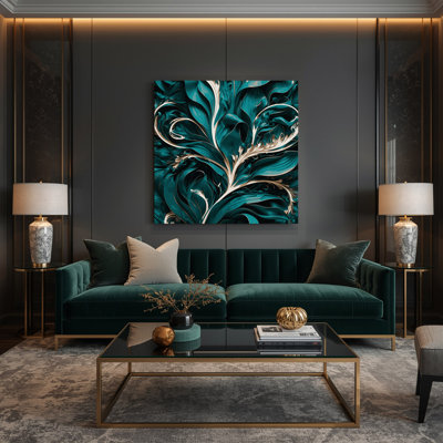 «Abstract Florals 15», art mural sur toile bleue