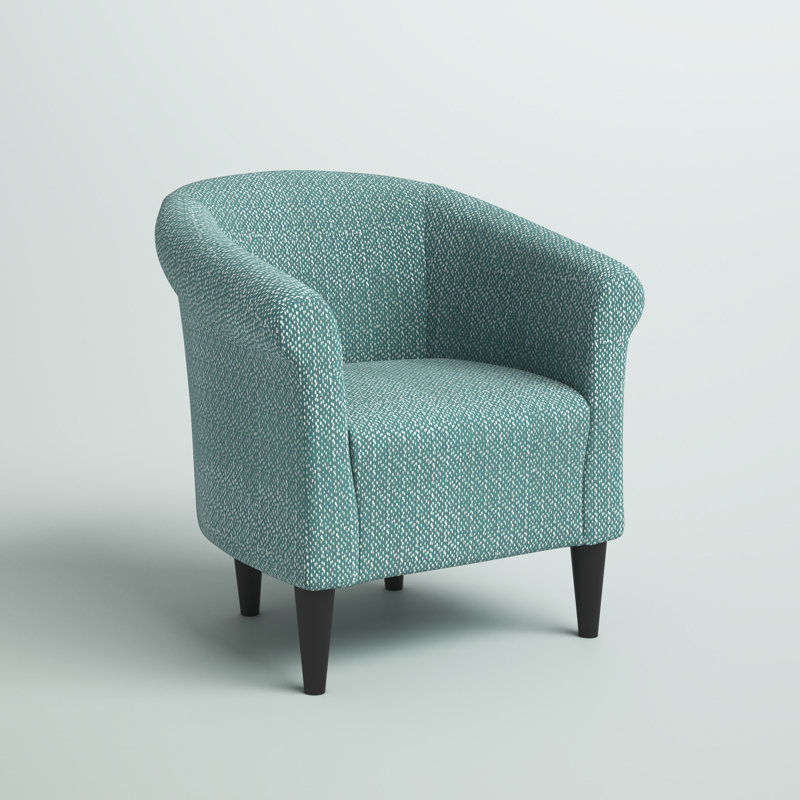 Liam 31.5" W Barrel Chair, Light Teal Blue/White Microfiber/Microsuede