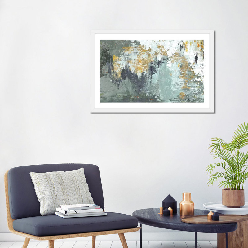 «Gold Magic» par Patricia Pinto - reproduction d'art, H 24 po x l 32 po x P 1 po, Papier encadré blanc, Blanc