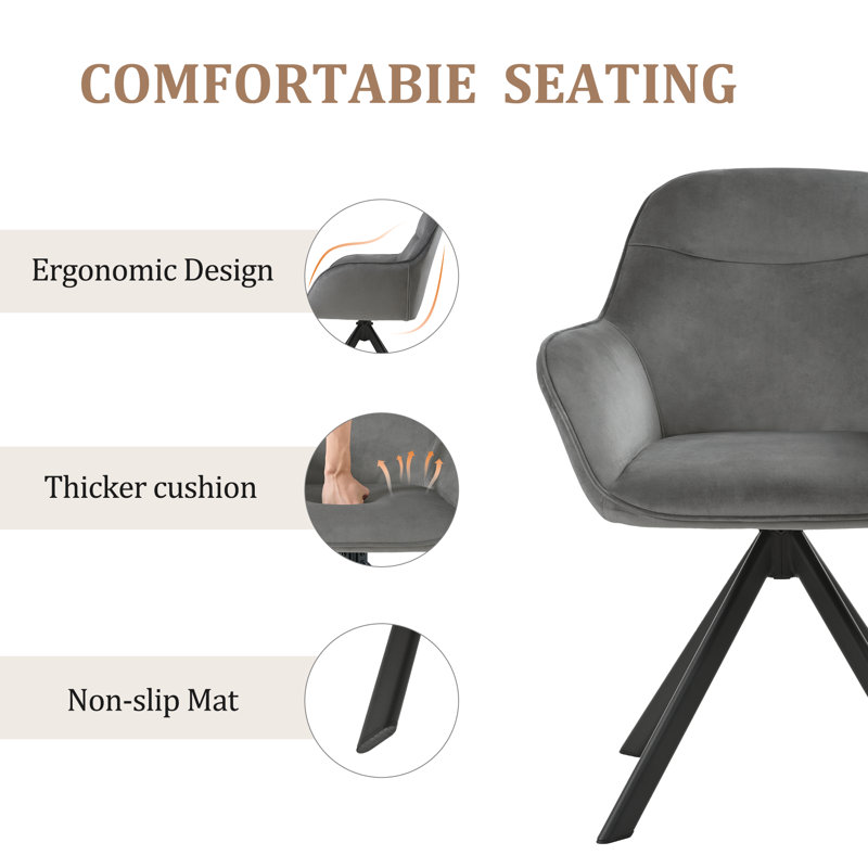 48.5cm H Swivel Upholstered Dining Chairs- Ergonomic Back, Dark Grey Velvet