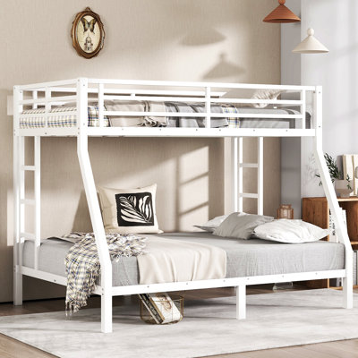 Lit superposé simple au-dessus d'un lit double en métal pour adolescents et adultes, peu encombrant / sans bruit de sommier, blanc