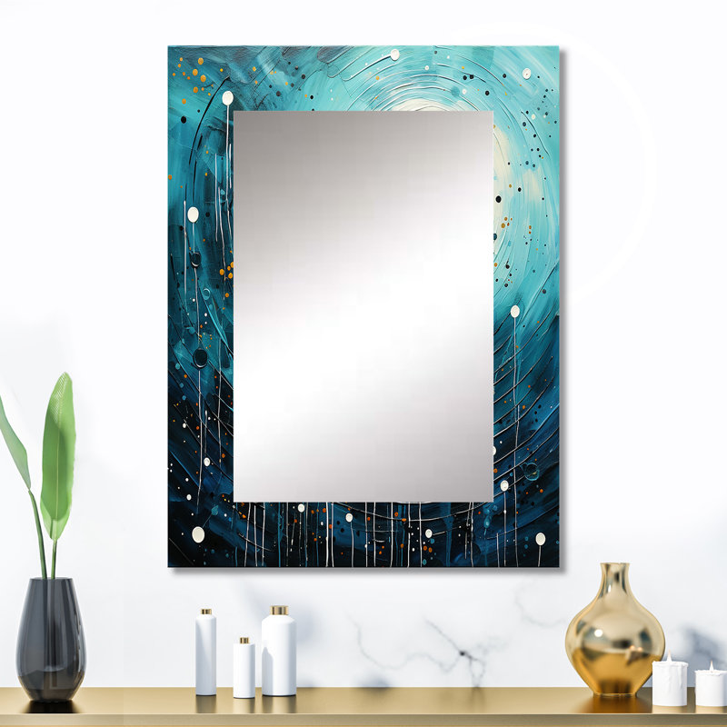 Blue Minimalism Moon II - Minimalism Decorative Mirror, Blue Wall Mirror, Printed Metal Art, 32" x 24"