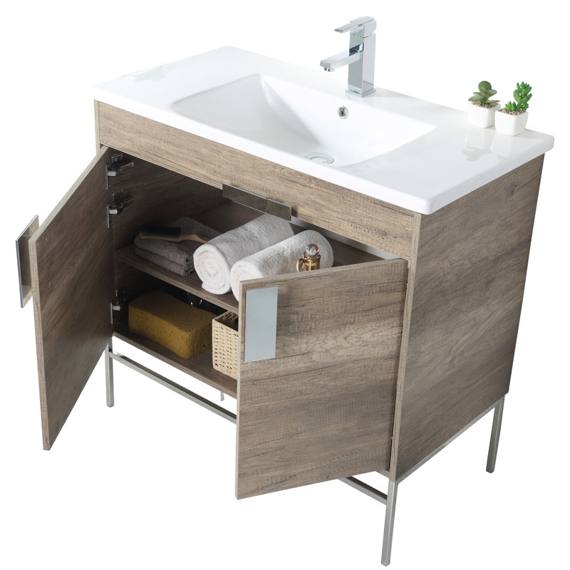 Ensemble de meuble-lavabo simple 36 po Maisie, Chrome poli, Gris ombré
