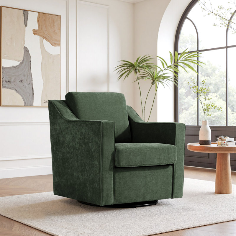 Upholstered Swivel Armchair, Green Chenille