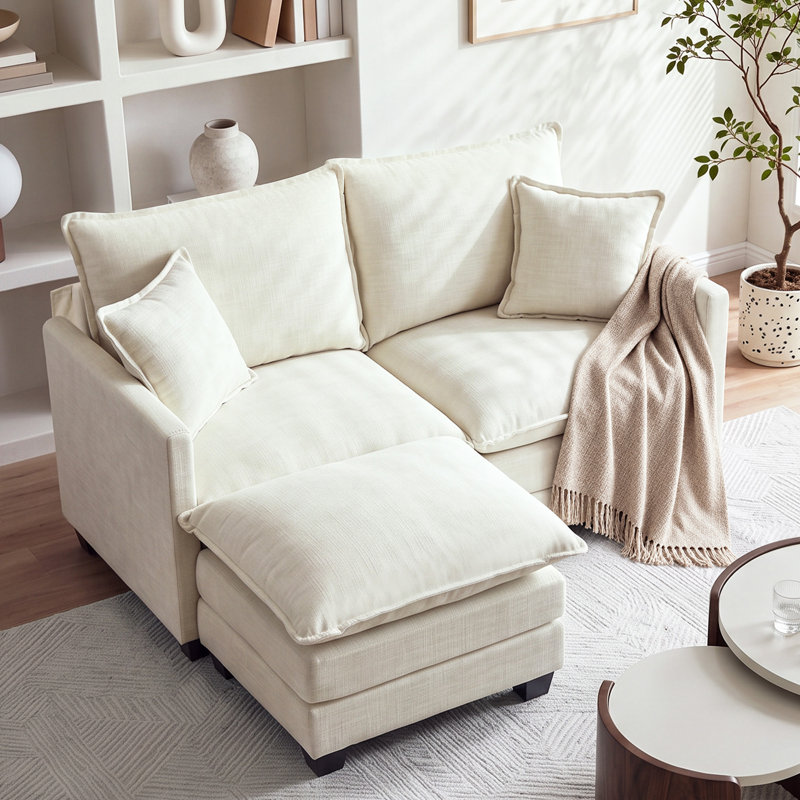 Canapé rembourré en chenille de 52 po, 52 po en forme de L, Beige