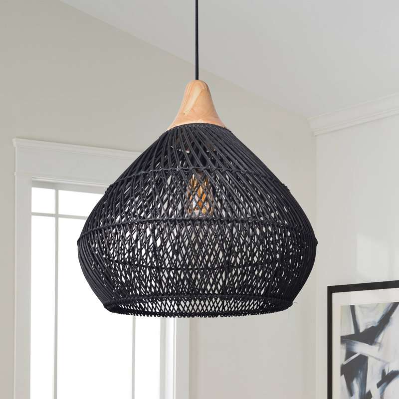 Briena 1 - Light Black Rattan Dome Pendant, 15.75" H x 15.75" W x 15.75" D