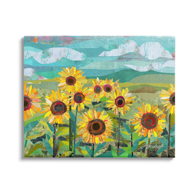 Stupell Industries Collaged Sunflower Field Abstract Layered Ephemera Meadow By Traci Anderson - Floater Frame Graphic In Wrapped Canvas
