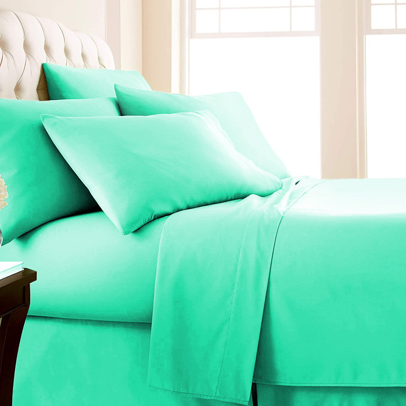Microfiber Flatweave Sheet Set, King Sheet Set + 1 Fitted Sheet + 4 Pillowcases, Mint