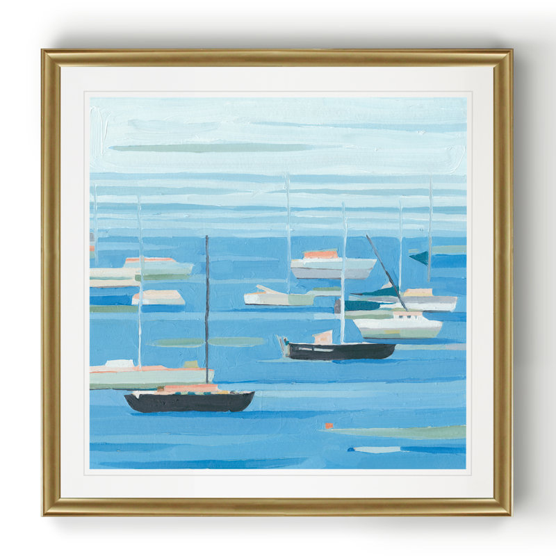 «Summer Regatta II», peinture sur toile, Cadre doré, H 34,5 po x l 34,5 po x P 1,5 po