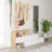 Modern Hall Stand with Mirror & Coat Rack, White & Oak | 100% Melamine Coated Particle Board, Dimensions: 53.9 x 21.7 x 13.8 inches | Soft-Close Hinges, Wall-Mountable, Multiple Shelves for Stylish Organization-1152343123